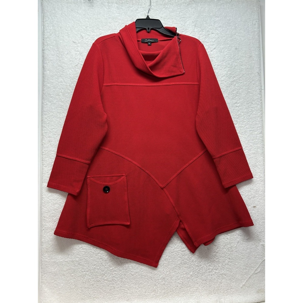 Calessa Womens Size XL Red 3/4 Sleeve Cowl Neck Top (T2)